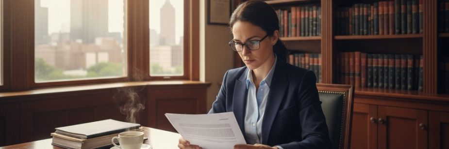 Mulher lendo compromisso de compra e venda de imóvel - contrato imobiliário
